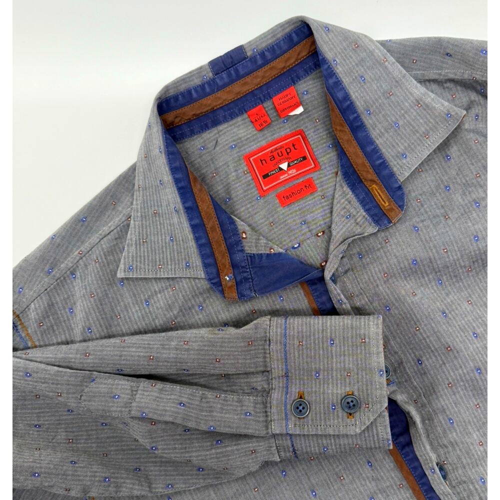 Haupt Men's Large 41/16 1/2" Gray w/ All Over Print Long Sleeved Button Up